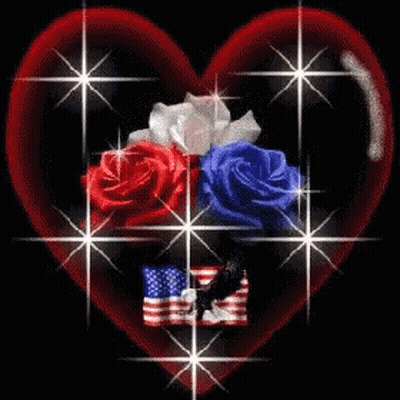 A Heart With Red White And Blue Roses And The Words Happy July 4Th Written On It GIF