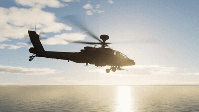 A Helicopter Is Flying Over The Ocean With The Sun Shining Through The Clouds GIF