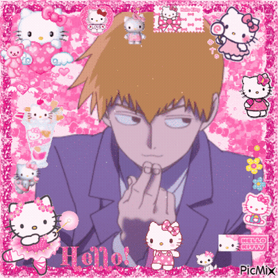 A Hello Kitty Collage With A Man In A Suit Giving The Middle Finger GIF