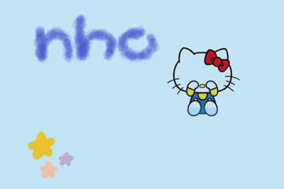 A Hello Kitty Drawing With The Words Nho Be Nghe GIF