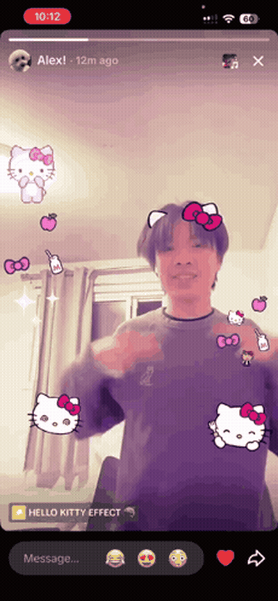 A Hello Kitty Effect Is Being Applied To A Person GIF