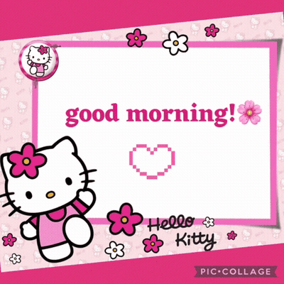 A Hello Kitty Greeting Card With Flowers And A Heart GIF