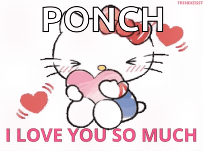 A Hello Kitty Holding A Heart With The Words " Ponchi I Love You So Much " GIF