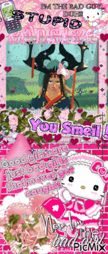 A Hello Kitty Poster That Says ' I 'M The Bad Guy ' On It GIF