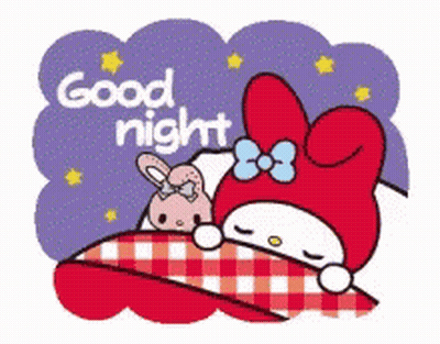 A Hello Kitty Sleeping With A Stuffed Animal And The Words " Good Night " GIF