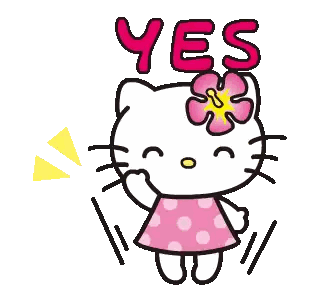 A Hello Kitty Sticker With A Flower On Her Head And The Word Yes Sticker