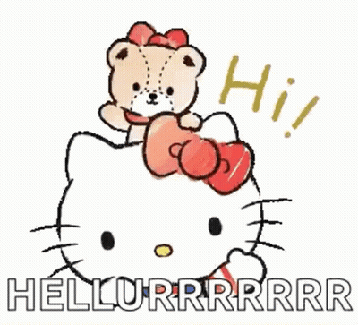 a hello kitty sticker with a teddy bear on top of her head .