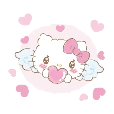 A Hello Kitty With Angel Wings Is Holding A Pink Heart Surrounded By Pink Hearts . GIF