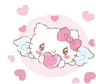 A Hello Kitty With Wings Is Holding A Heart Sticker