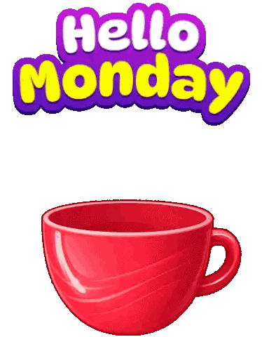 A Hello Monday Sticker With A Cartoon Cat In A Red Cup Sticker