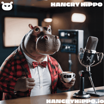 A Hippo Holding A Cup Of Coffee In Front Of A Microphone With The Words Hangry Hippo GIF