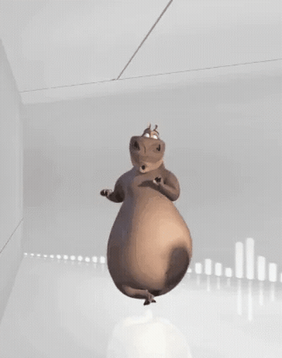 A Hippopotamus Is Dancing In A Room With A White Background . GIF