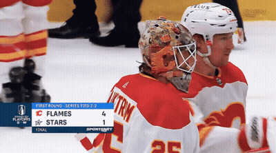 A Hockey Game Between The Flames And The Stars Is Tied 2-2 GIF