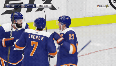A Hockey Game Is Being Played Between The Buffalo Bills And The New York Islanders GIF