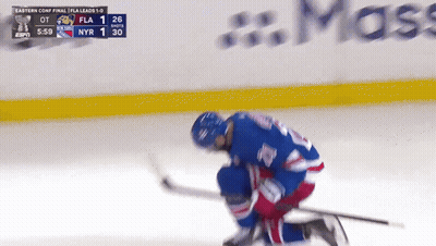A Hockey Game Is Being Played Between The Nyr And Fla Teams GIF
