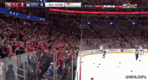 A Hockey Game Is Being Played In A Crowded Stadium GIF