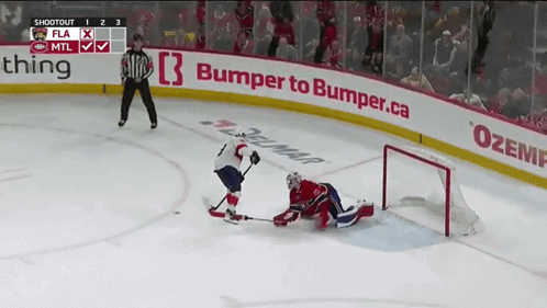 A Hockey Game Is Being Played In Front Of An Advertisement For Bumper To Bumper GIF