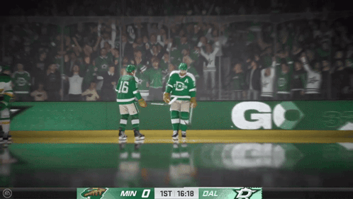 A Hockey Game Is Being Played With A Scoreboard That Says 1St 16:18 Dal GIF