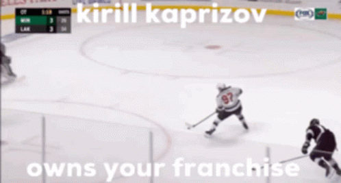 A Hockey Game Is Being Played With The Words " Kirill Kaprizov Owns Your Franchise " At The Bottom GIF