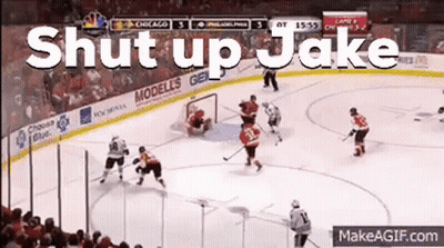 A Hockey Game Is Being Played With The Words Shut Up Jake Written On The Ice GIF