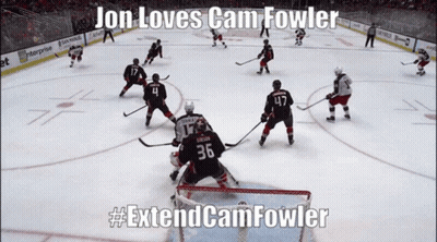 A Hockey Game With Jon Loves Cam Fowler Written In The Corner GIF