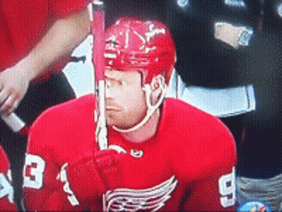 A Hockey Player In A Red Jersey With The Number 43 On It GIF