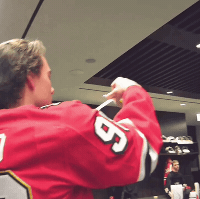 A Hockey Player In A Red Jersey With The Number 6 On It GIF