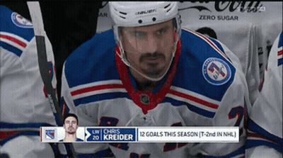 A Hockey Player Named Chris Kreider Is Sitting In The Stands GIF
