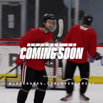A Hockey Player Stands On The Ice With The Words Coming Soon Behind Him GIF