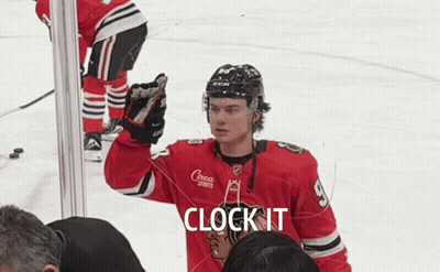 A Hockey Player Wearing A Jersey That Says Clock It GIF