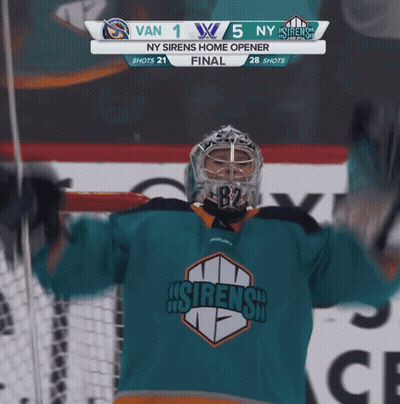 A Hockey Player Wearing A Jersey That Says Ny Sirens GIF