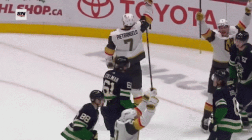 A Hockey Player Wearing A Jersey That Says Pietrangelo On It GIF