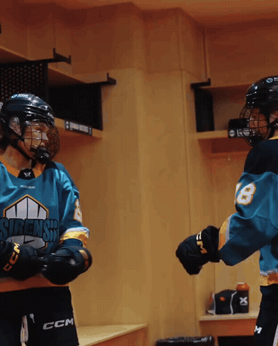 A Hockey Player Wearing A Jersey That Says Sirens On The Front GIF