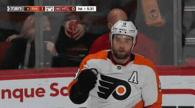 A Hockey Player Wearing A Jersey With A Flyers Logo GIF