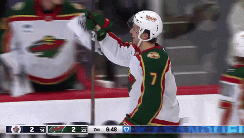 A Hockey Player Wearing A Number 7 Jersey Stands On The Ice GIF