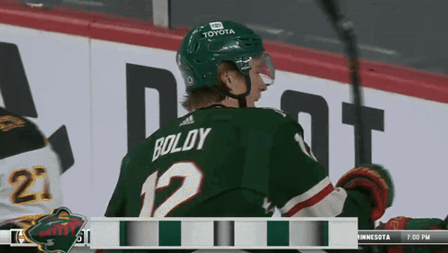 A Hockey Player With Boldy On His Jersey GIF