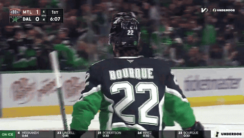 A Hockey Player With The Name Bourque On His Back GIF
