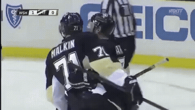 A Hockey Player With The Name Malkin On His Back GIF