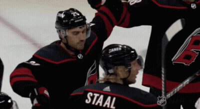 A Hockey Player With The Name Staal On The Back Of Their Jersey GIF