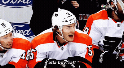 A Hockey Player With The Number 105 On His Jersey Says Atta Boy GIF