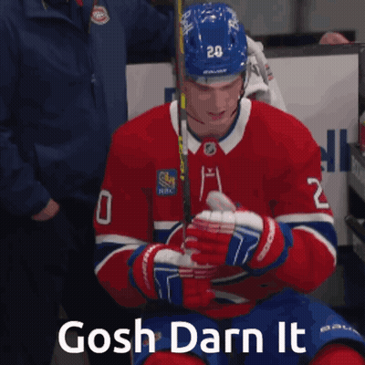 A Hockey Player With The Number 20 On His Helmet Is Holding A Hockey Stick GIF