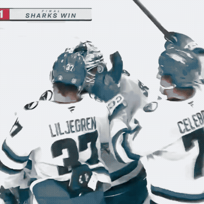 A Hockey Player With The Number 27 On His Back Celebrates A Sharks Win GIF