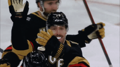 A Hockey Player With The Number 29 On His Helmet Is Smiling GIF