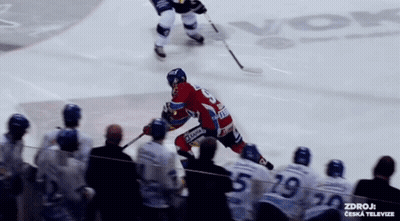A Hockey Player With The Number 29 On His Jersey Is Being Chased By Another Player GIF