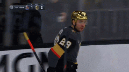 A Hockey Player With The Number 29 On His Jersey Stands On The Ice GIF