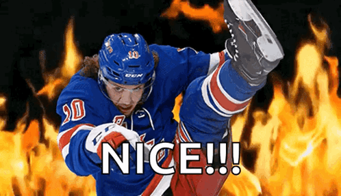 A Hockey Player With The Number 30 On His Jersey Is Kicking His Leg Up In The Air GIF
