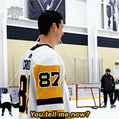A Hockey Player With The Number 87 On His Jersey Stands On The Ice GIF