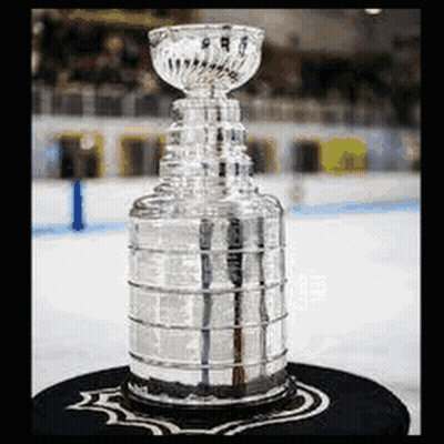 A Hockey Trophy Is Sitting On Top Of A Hockey Rink GIF