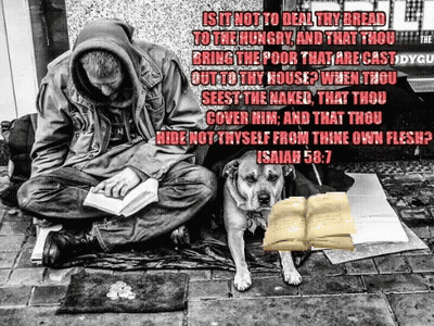 A Homeless Man Sits Next To A Dog Reading A Book GIF