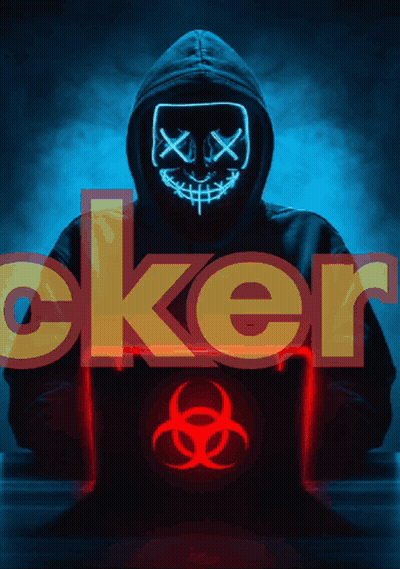 A Hoodie With A Neon Mask And The Word Hacker Behind It GIF